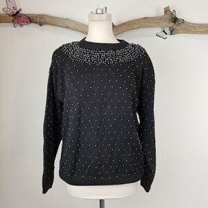 Vintage Midnight Blues beaded sweater with fringe